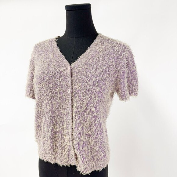 The cutest 90s style short sleeve button up Furry Lilac Cardigan - Picture 5 of 6